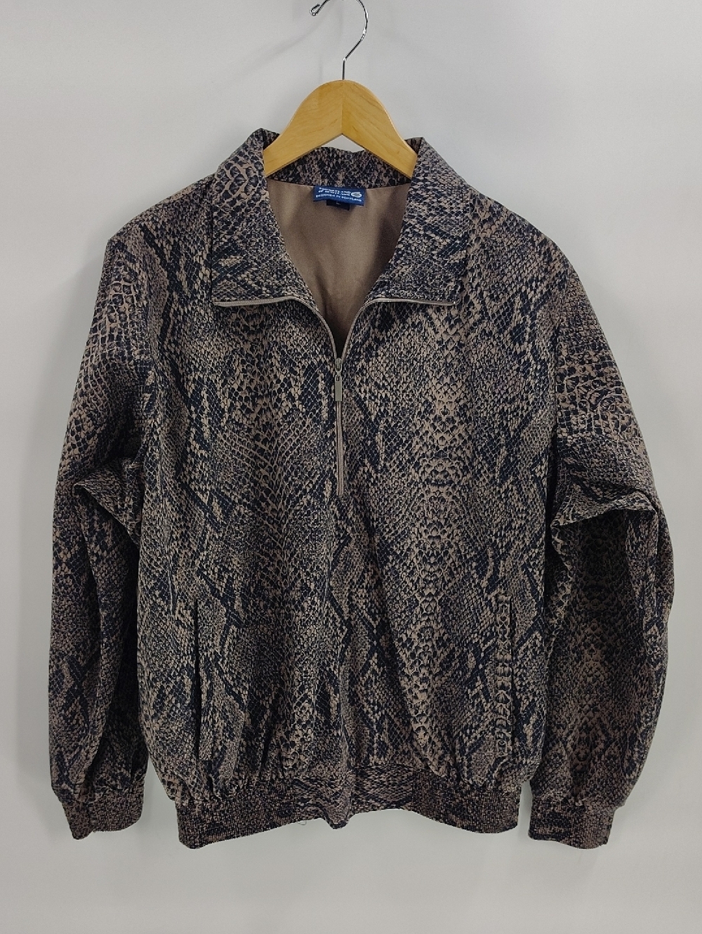 Sunderland of Scotland Classic Pullover Large Snakeskin Print Black Tan 1/4 Zip